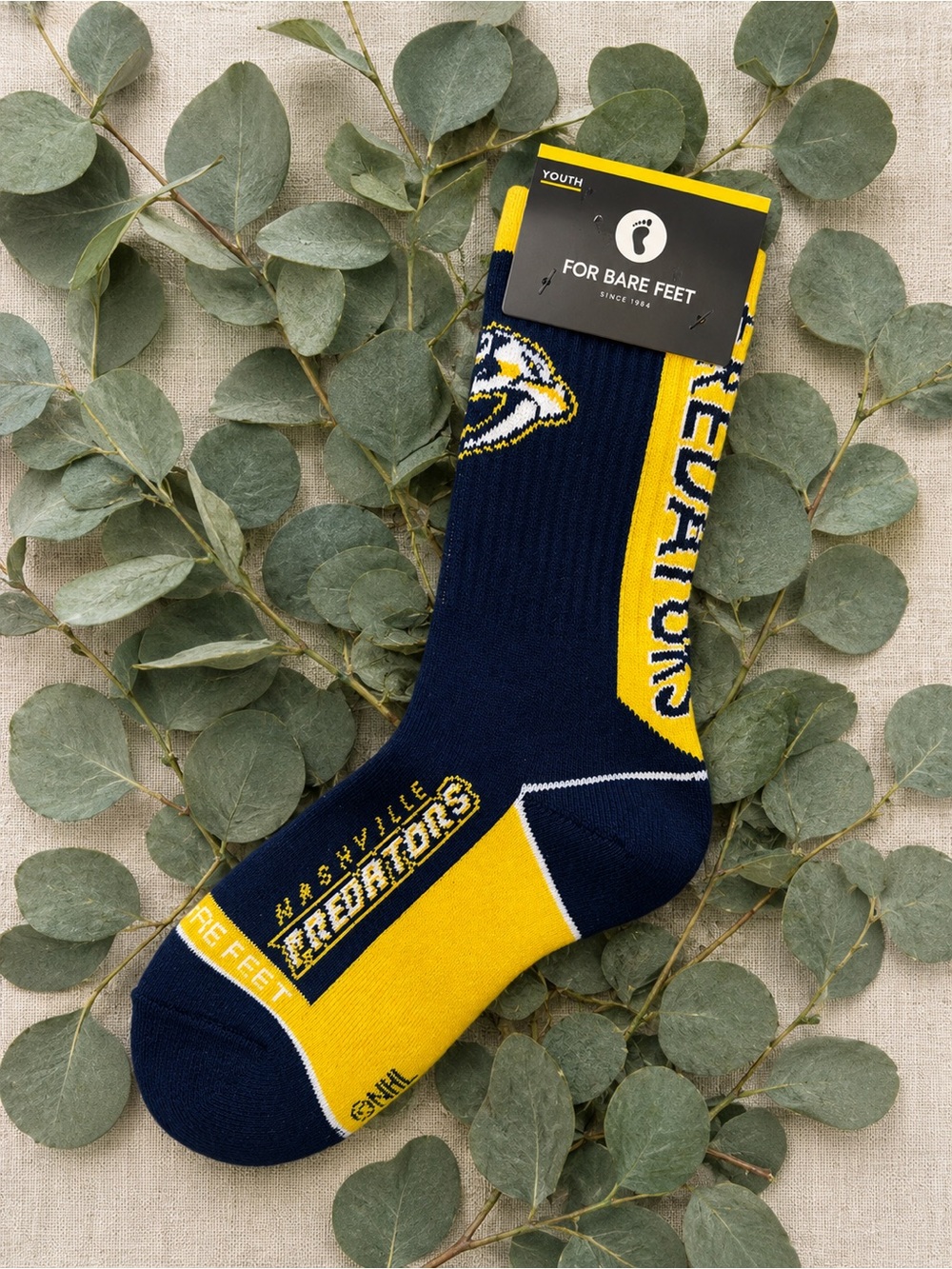For Bare Feet Navy & Yellow Nashville Predators Youth Crew Socks